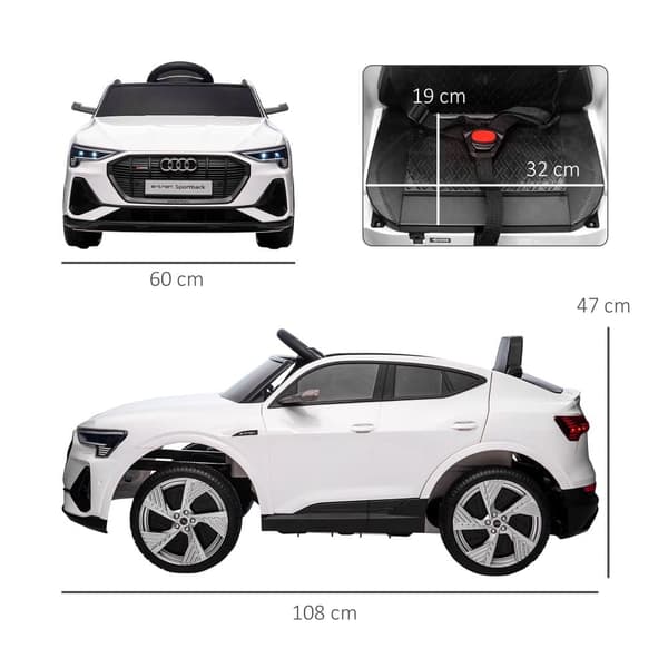 Elektrisk Børnebil, Audi E-tron, 108x60x47 cm, Hvid