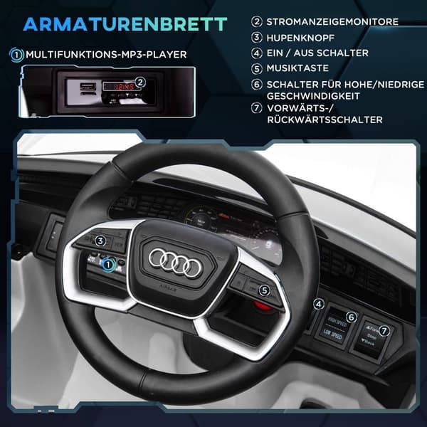 Elektrisk Børnebil, Audi E-tron, 108x60x47 cm, Hvid