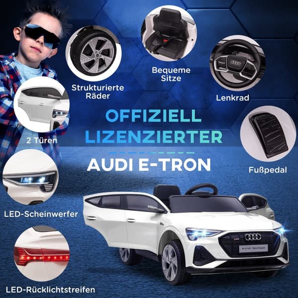 Elektrisk Børnebil, Audi E-tron, 108x60x47 cm, Hvid