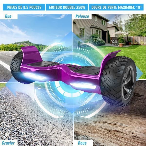 Hoverboard 8,5 tum Hummer All Terrain LED Bluetooth med kraftfull motor Idealisk present Lila krom