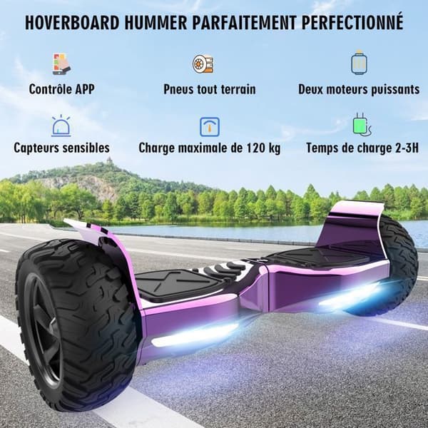 Hoverboard 8,5 tum Hummer All Terrain LED Bluetooth med kraftfull motor Idealisk present Lila krom