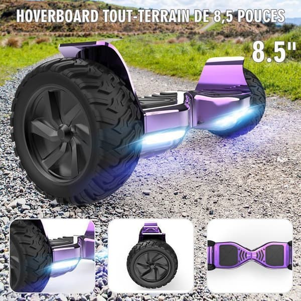 Hoverboard 8,5 tum Hummer All Terrain LED Bluetooth med kraftfull motor Idealisk present Lila krom