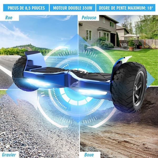Hoverboard 8,5 tum Hummer All Terrain LED Bluetooth med kraftfull motor Idealisk present Blå krom