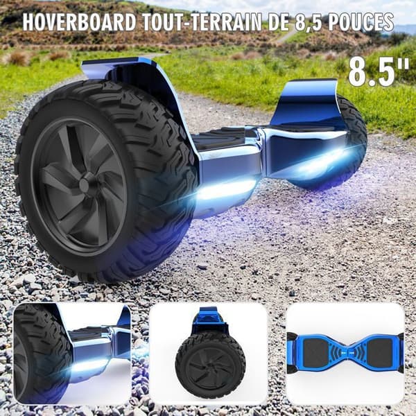 Hoverboard 8,5 tum Hummer All Terrain LED Bluetooth med kraftfull motor Idealisk present Blå krom