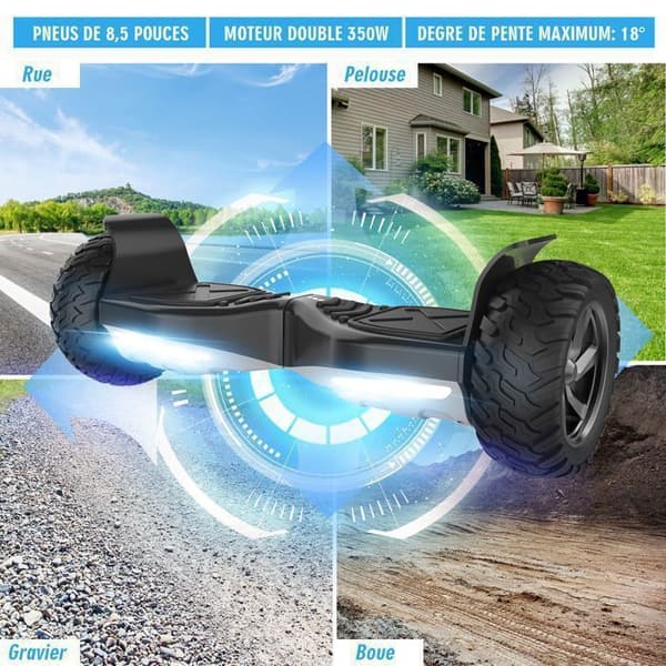Hoverboard RCB 8,5 Tum Elektrisk Scooter All Terrain Gyropod Hummer Bluetooth LED + Hoverkart Karting Justerbar Svart