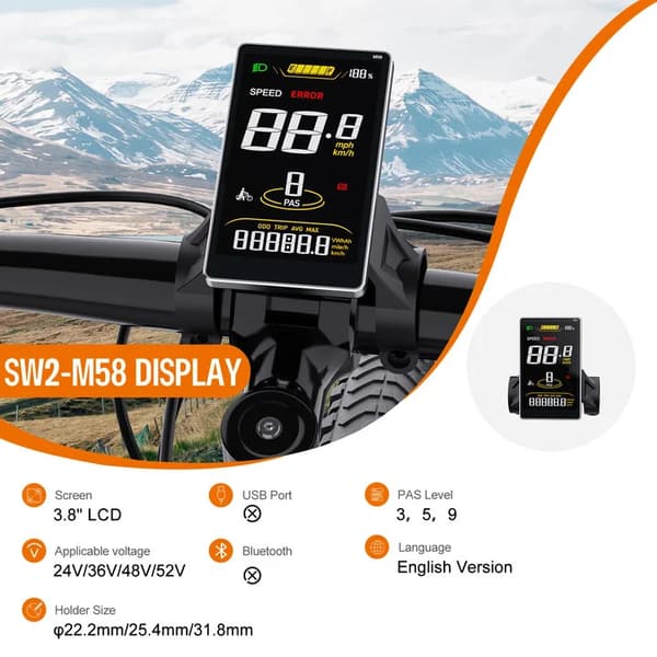 Bafang LCD-skärm, justerbara PAS-nivåer,SW2-M58(0-9 PAS)