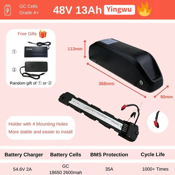 Elektrisk cykelkonverteringskit, Bafang Mid Drive Motor, 750W-1000W kraftmuligheder, 48v 13ah kun batteri