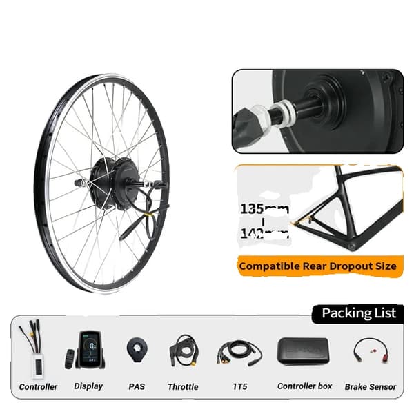Elcykelkonverteringskit, bakre kassettmotor, 36V batteri, 48V 500W Bakre Skruv, INGEN BATTERI, 28in29in700C