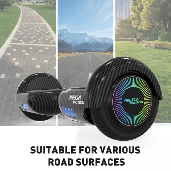 MEGA MOTION Black Hoverboard och Black Kart Pack, 2 hjul Hoverboard 6,5" LED-lampor med Bluetooth-högtalare