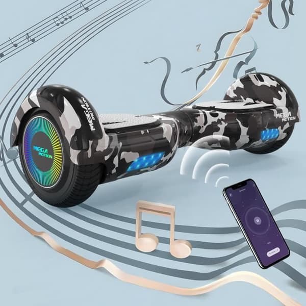 MEGA MOTION Camouflage Hoverboard+Camouflage Go-Kart för barn, 2 hjul Hoverboard 6,5" LED-lampor med Bluetooth-högtalare