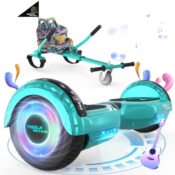 MEGA MOTION Green Hoverboard och Green Kart Pack, 2 hjul Hoverboard 6,5" LED-lampor med Bluetooth-högtalare