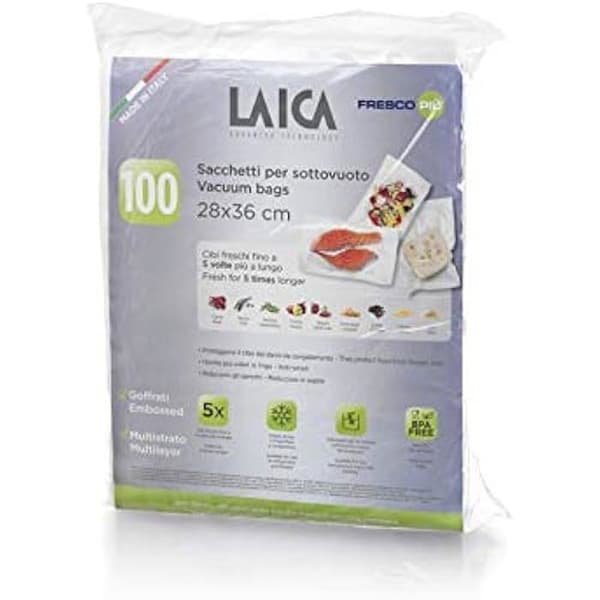 VT3512 Laica FrescoPiù Paket med 100 vakuumpåsar för mat, 28 x 36 cm, lämplig för frys, kyl och låg temperatur