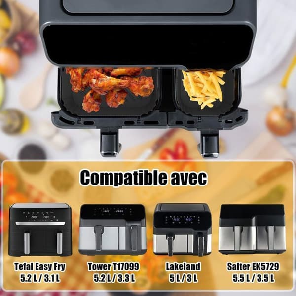 Air Fryer-form, 2 delar Air Fryer-silikonform för Moulinex Easy Fry Dual 5,2/3,1 L, för Philips Dual Basket Airfryer 3000-serien