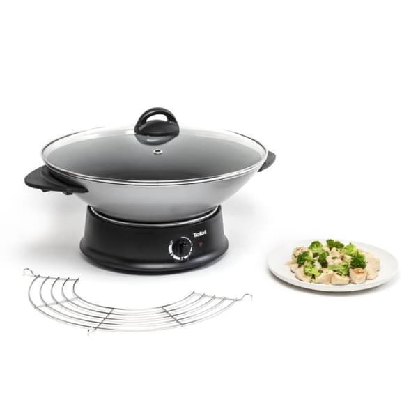 TEFAL elektrisk wok, non-stick aluminiumskål, Thermo Spot, tillverkad i Frankrike WO300010