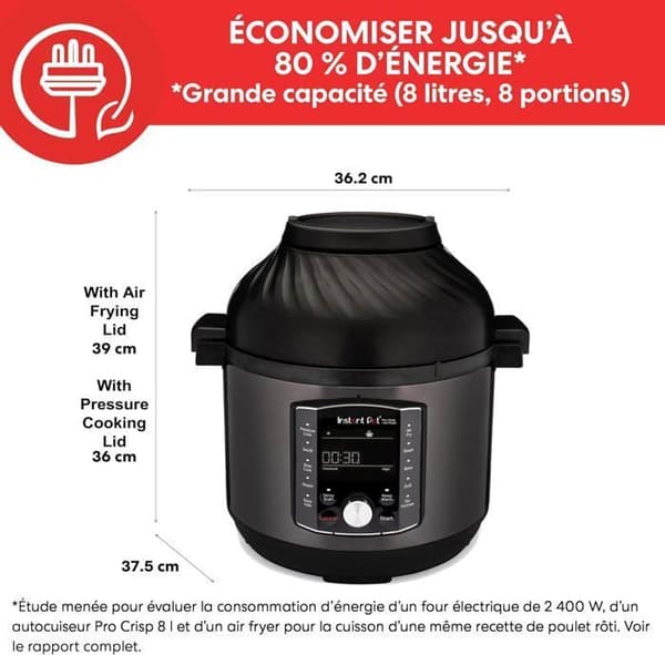 Instant Pot Pro Crisp 11-i-1 elektrisk multikokare - svart rostfritt stål, 1500 W, 7,6 L - Instant Pot
