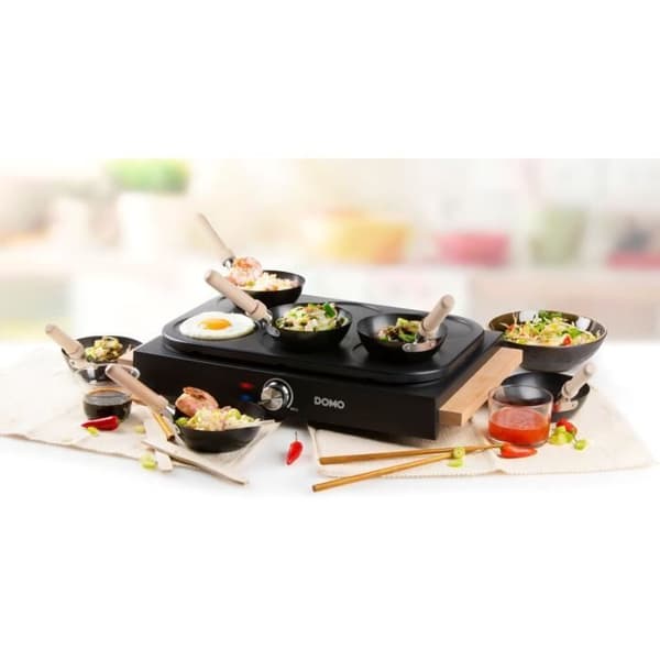 DOMO Wok- och crepehäll - 2 i 1 - 6 pannor - 1000 W - Non-stick