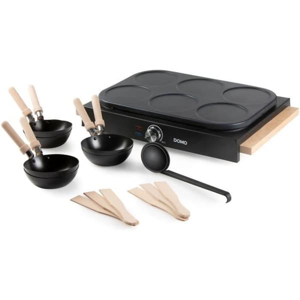 DOMO Wok- och crepehäll - 2 i 1 - 6 pannor - 1000 W - Non-stick