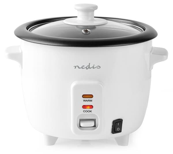 NEDIS rýžovar/ spotřeba 300 W/ objem 0,6 L/ nepřilnavý povrchy/ vyjímatelná miska/ automatické vypnutí/ bílý
