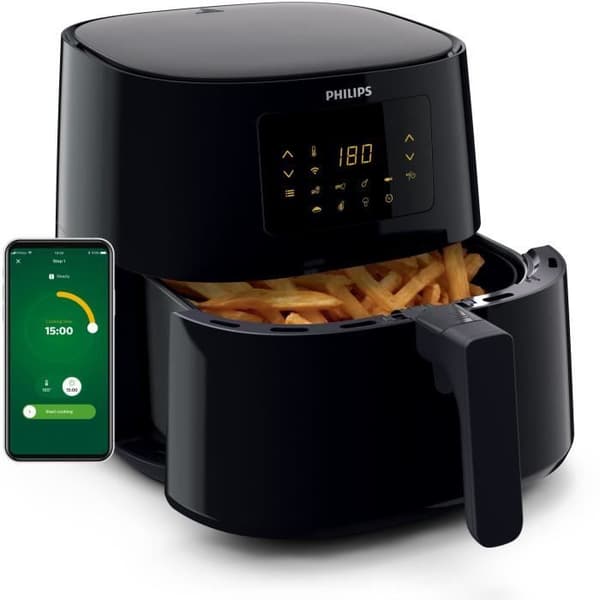 Philips Airfryer Essential XL, appkontroll, 5 portioner, 1,2 kg, 6,2 L, pekskärm, svart (HD9280/90)