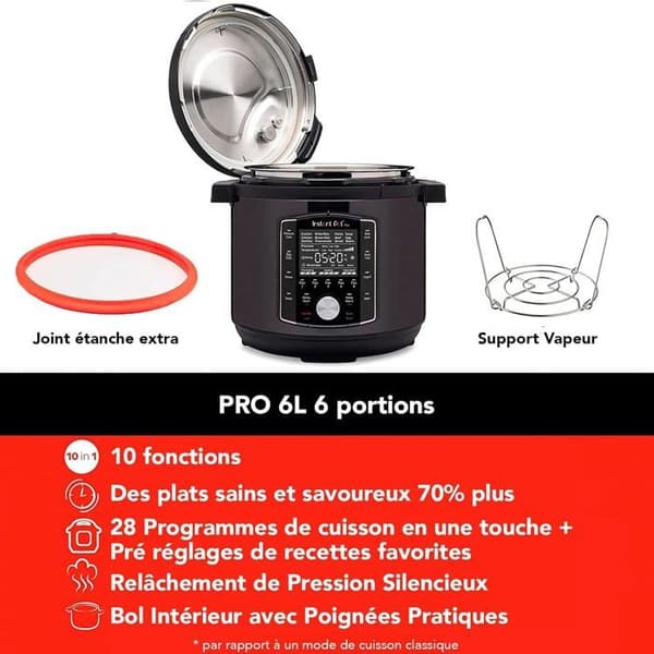 Instant Pot Pro 10-i-1 multifunktionell elektrisk spis - 1200 W - Svart - 5,7 L