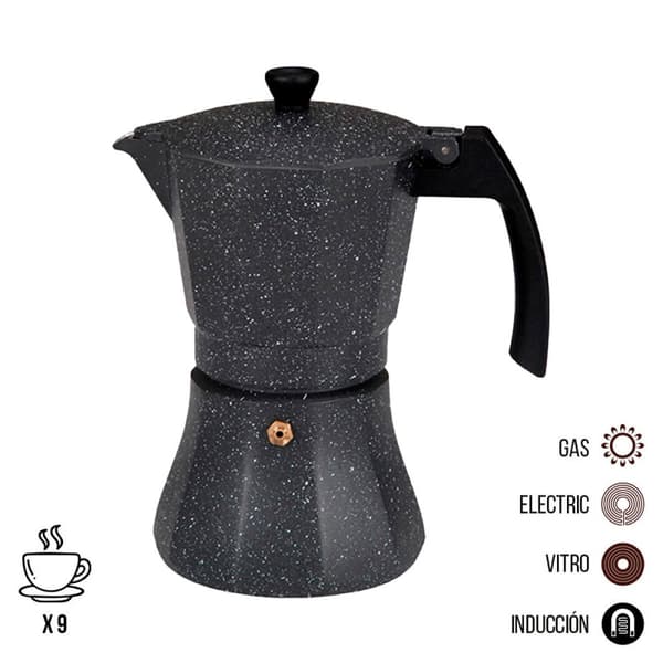 Italiensk Kaffepanna EDM Svart Aluminium 9 Koppar Induktionshäll