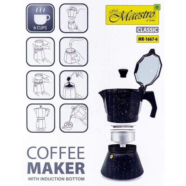 Italiensk Kaffepanna Feel Maestro MR-1667-6 Svart Granit Aluminium 300 ml 6 Koppar