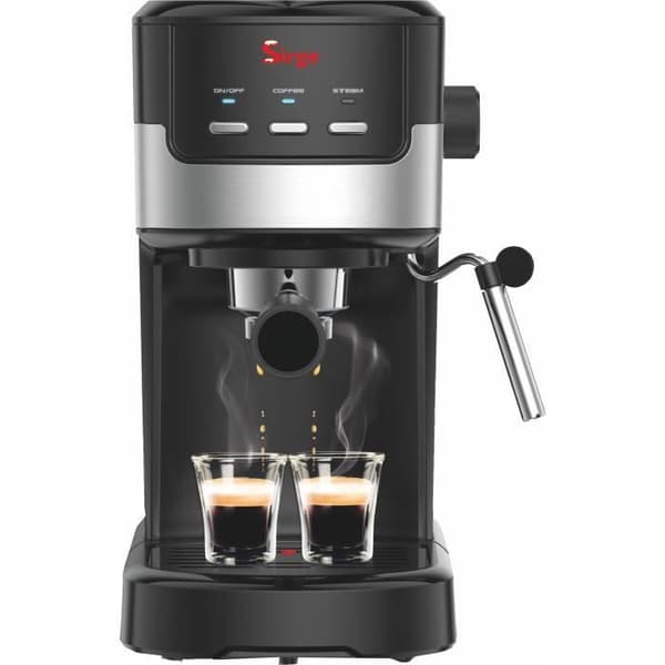 Espresso- och cappuccinomaskin 1100 Watt, 15 barer, svart, med två filter för malet kaffe