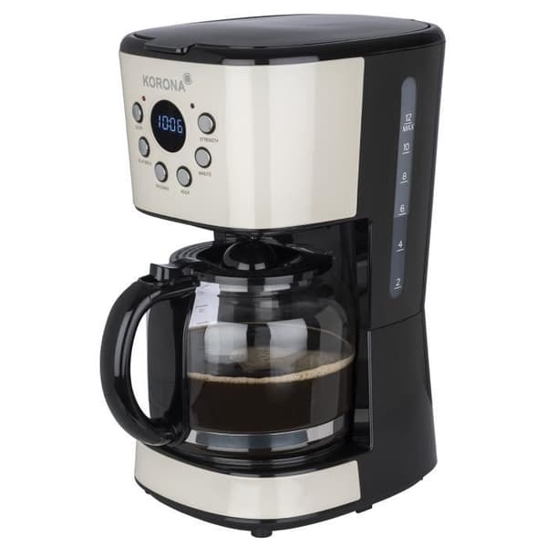 Korona 10666 Retro kaffebryggare | Grädde | 1,5 liter | Filterkaffebryggare | LCD-skärm | Timer | ingår permanent filter (kräm)