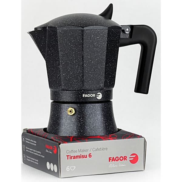 Italiensk Aluminium Espresso Kaffeemaskine, 6 Tasse Kaffe, Vitrokeramisk, Gas FAGOR Tiramisú Sort 00413
