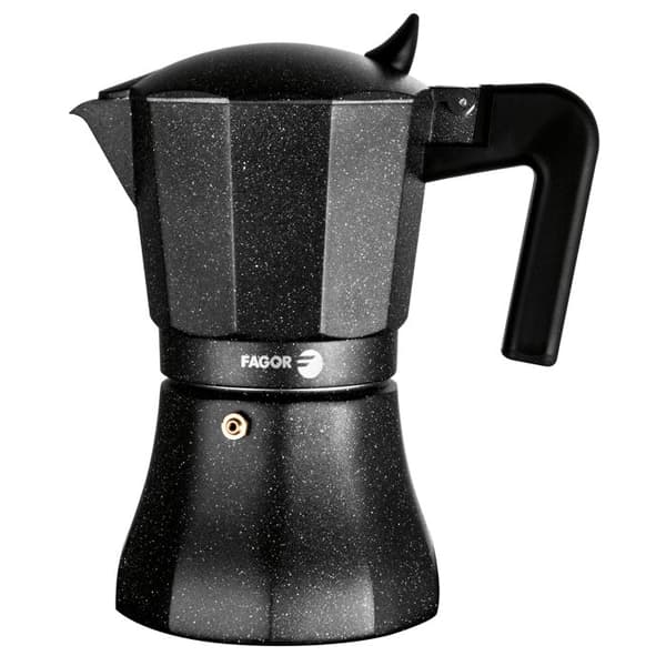 Italiensk Aluminium Espresso Kaffeemaskine, 6 Tasse Kaffe, Vitrokeramisk, Gas FAGOR Tiramisú Sort 00413
