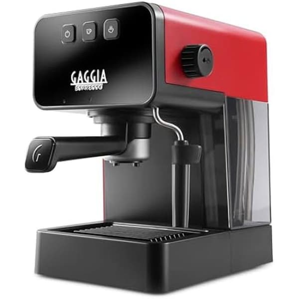 Gaggia manuell espressomaskin och cappuccinobryggare med mjölkskummare, lavaröd