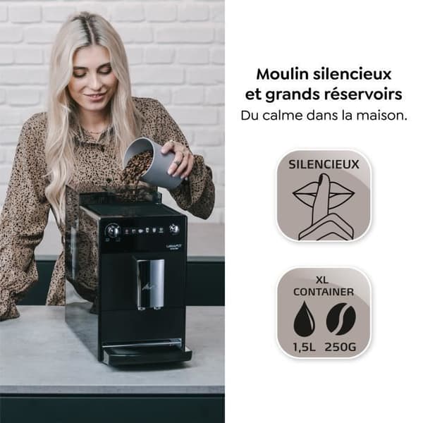 Kaffemaskin - MELITTA - Latticia OT - 1,5 L vattentank - 250 g böntank - 1450 W - Matt svart