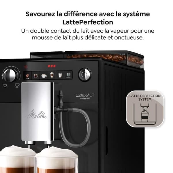Kaffemaskin - MELITTA - Latticia OT - 1,5 L vattentank - 250 g böntank - 1450 W - Matt svart