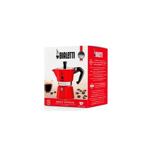 Italiensk kaffekanna - Bialetti - Moka Express - 3 koppar - Röd - Polerat aluminium