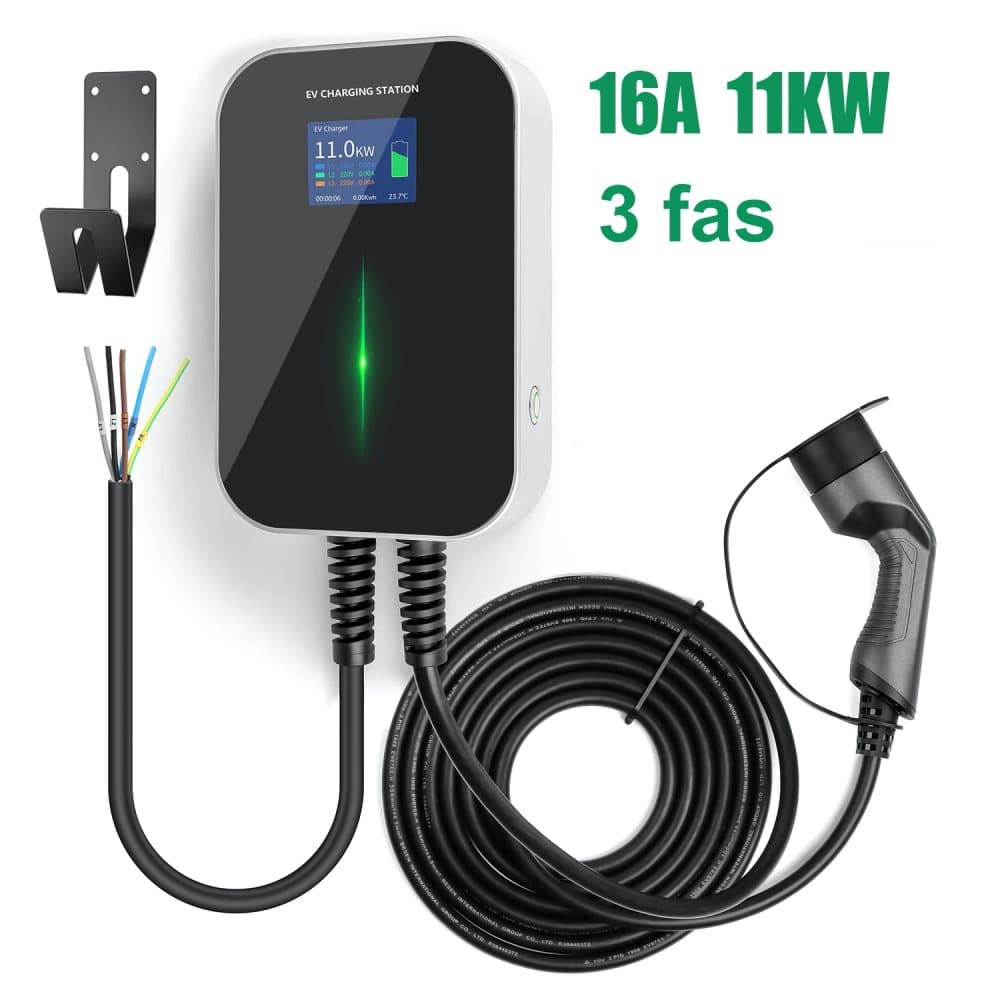 Väggmonterade EV Laddbox med Kabel Typ 2 11kW 16A 3-fas IP65 Laddstation till Elbil Wallbox Elbilsladdning