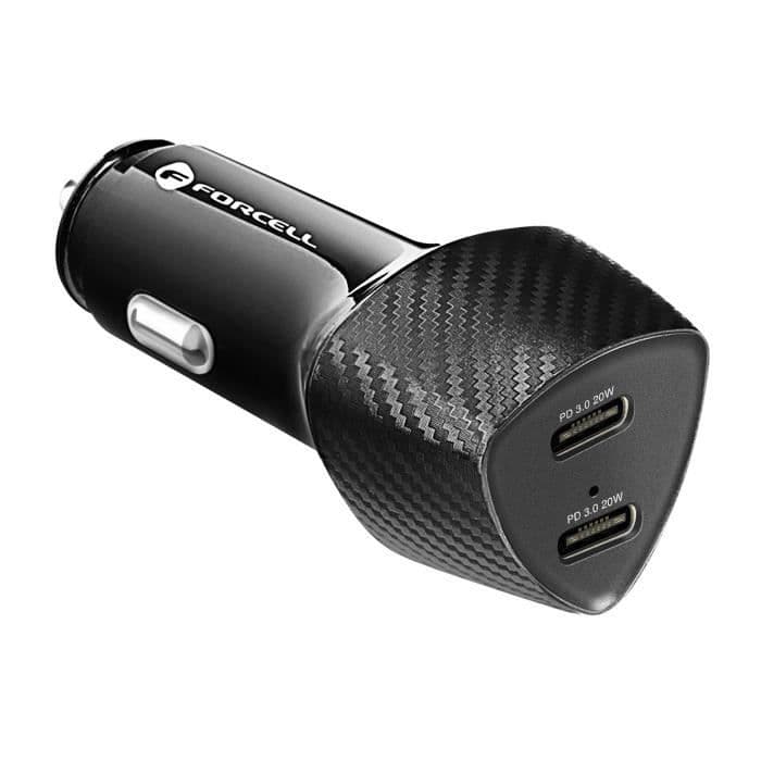 Dubbel USB-C Billaddare 40W Strömförsörjning Elegant Forcell Carbon Black