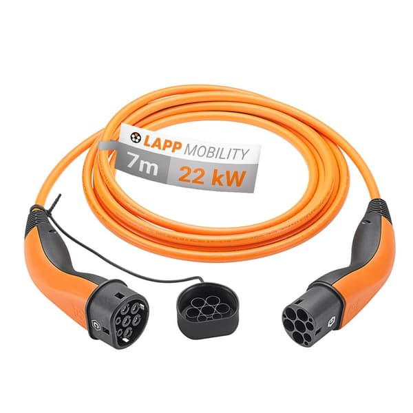 Laddkabel Typ 2, upp till 22 kW, 7 m, orange