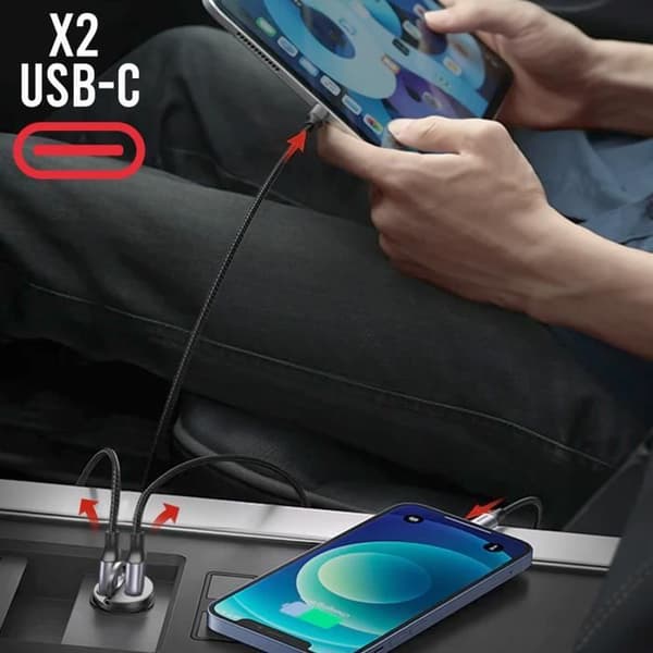 Laddare Bil - Swissten - 30W - Dubbel USB-C Port - Power Delivery - Kompakt Svart