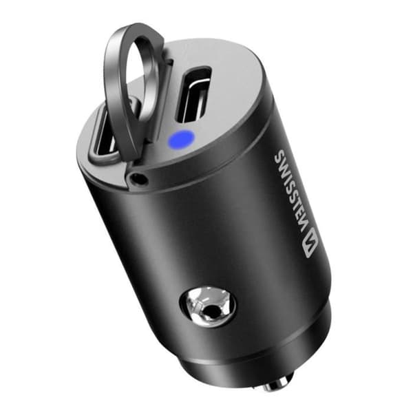 Laddare Bil - Swissten - 30W - Dubbel USB-C Port - Power Delivery - Kompakt Svart