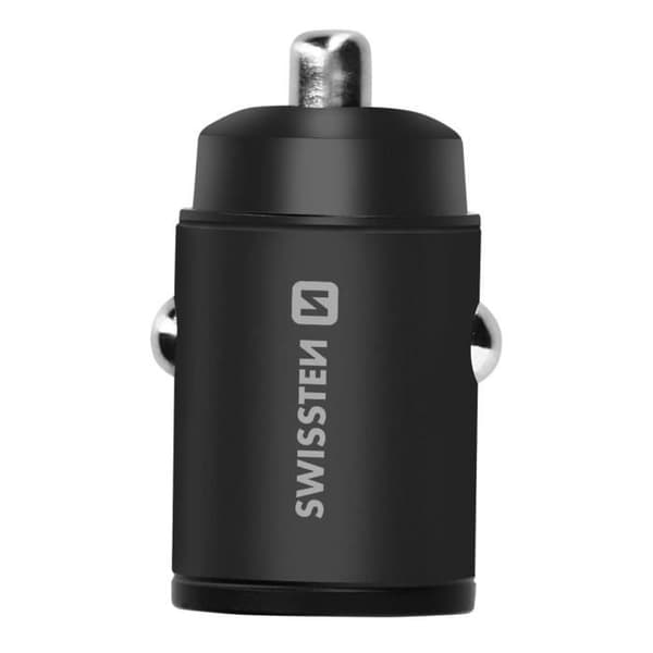 Laddare Bil - Swissten - 30W - Dubbel USB-C Port - Power Delivery - Kompakt Svart