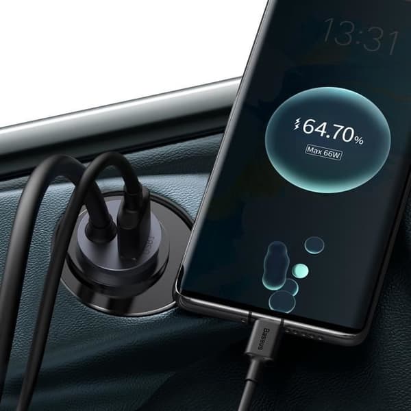 Baseus cigarettändare 120W USB Typ C snabb billaddare PD QC 3.0 för iPhone 12 Pro Xiaomi Samsung