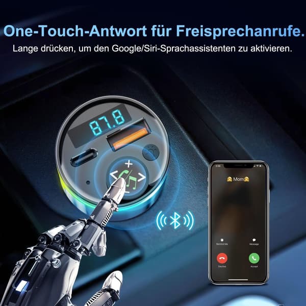 INF Bluetooth 5.3 biloplader med QC3.0 & PD hurtigopladning 0