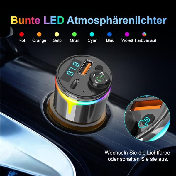 INF Bluetooth 5.3 biloplader med QC3.0 & PD hurtigopladning 0