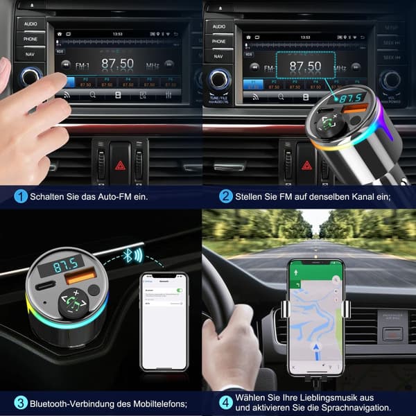 INF Bluetooth 5.3 biloplader med QC3.0 & PD hurtigopladning 0