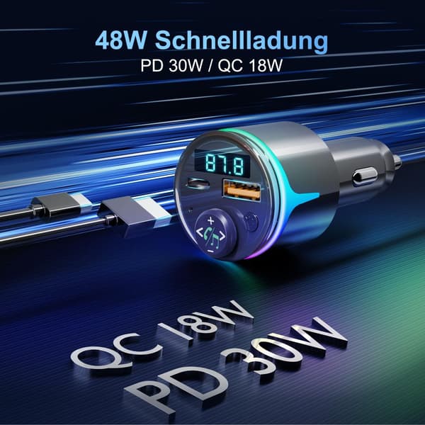 INF Bluetooth 5.3 biloplader med QC3.0 & PD hurtigopladning 0