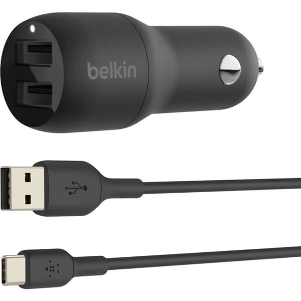 Billaddare - BELKIN - DUAL USBA CAR CHARG 1M - 2 USB-A-portar - 24W - Svart
