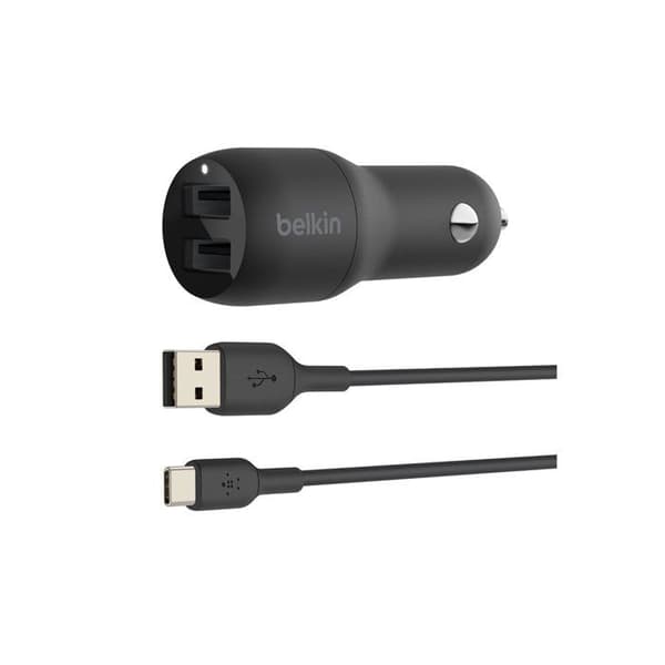 Billaddare - BELKIN - DUAL USBA CAR CHARG 1M - 2 USB-A-portar - 24W - Svart