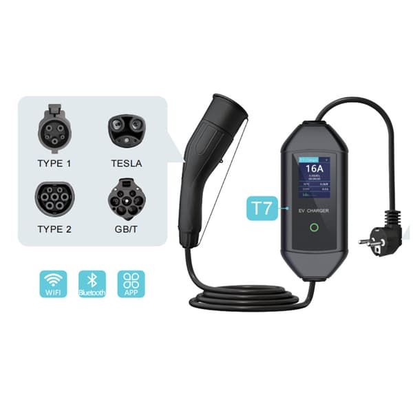 INF T7 EV-laddare - 16A, 3,5KW, 5 meter, typ 2 (EU-standard)