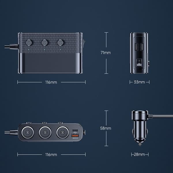Billaddare - TD® - Smart cigarettändare - 4 USB-portar - 128W ström - Universal