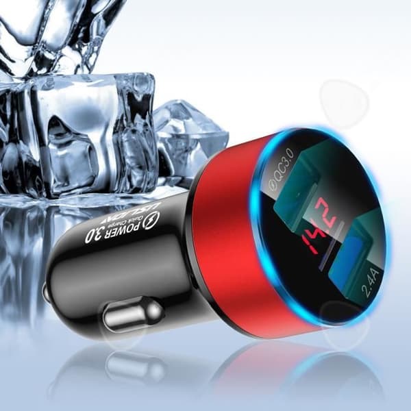 Cigarettändarladdare - CONFO - 3.1A - Dubbel USB - LCD display - Universal 12-24V